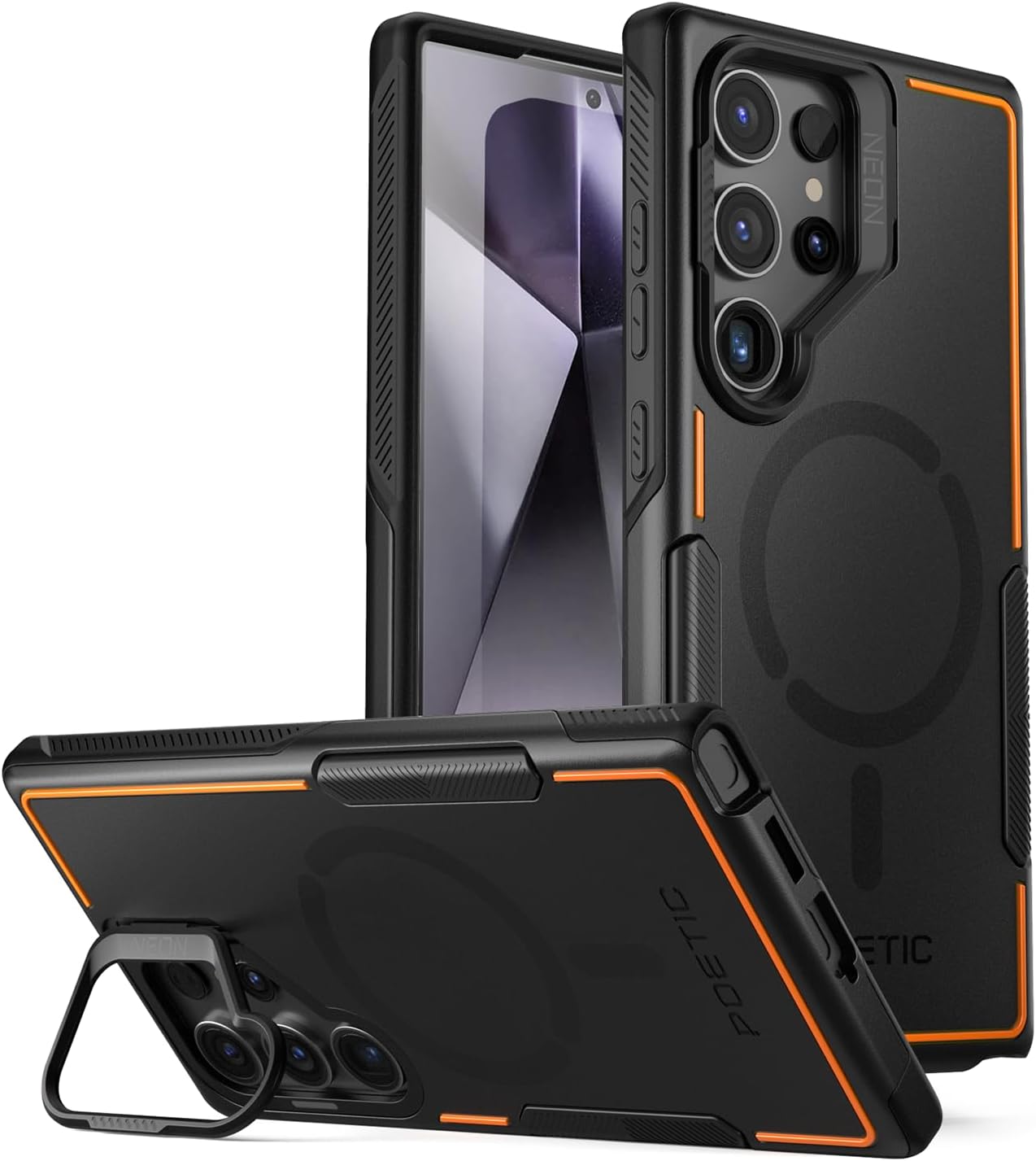 Poetic Neon Case for Galaxy S24 Ultra 6.8, [Built-in Camera Stand] [Compatible with Wireless Charge], Dual Layer Rugged Slim Shockproof Protective