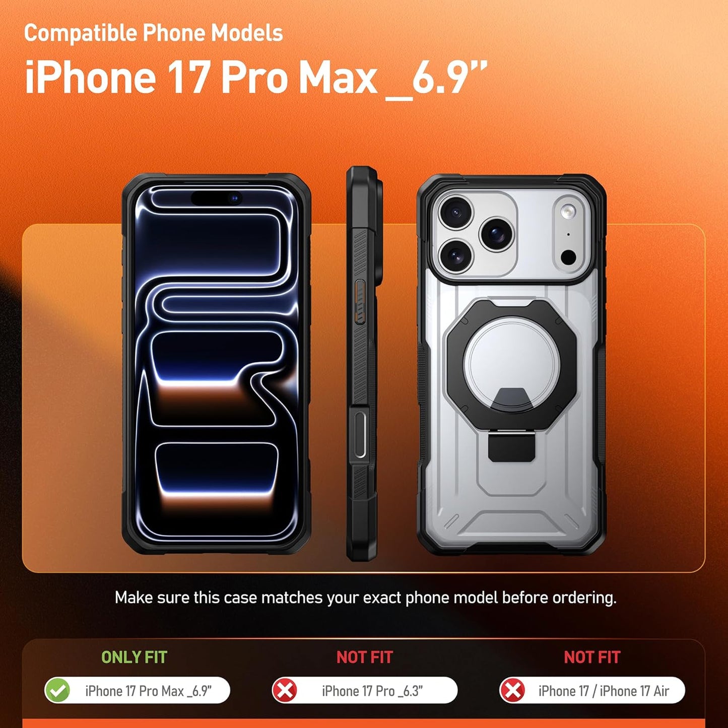 Apple iPhone 17 Pro Max with MagSafe Ring Stand Case