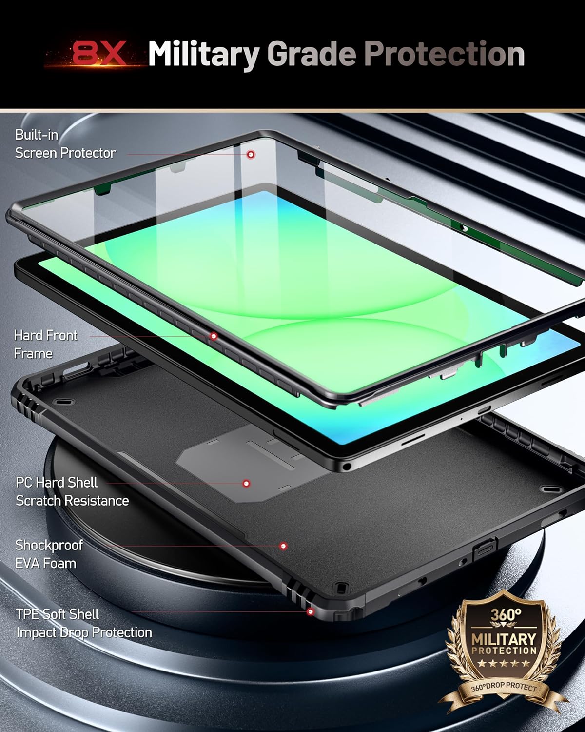Galaxy Tab A11 Plus / A9 Plus Case Built in-Screen Protector with Kickstand