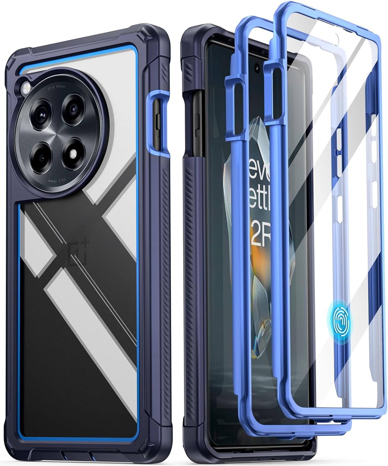 For OnePlus 12R 5G Case Built-in Screen 2 Front Frames Full Body Cover Blue For OnePlus 12R 5G Case Built-in Screen 2 Front Frames Full Body Cover Blue