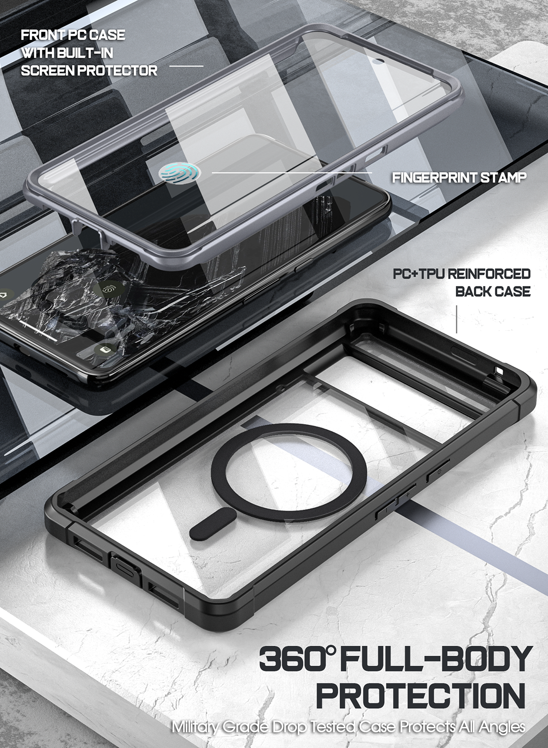 Encased SlimShield Designed For Google Pixel 8 Pro Belt Clip Magnetic Case With Holster Compatible With Magsafe Black