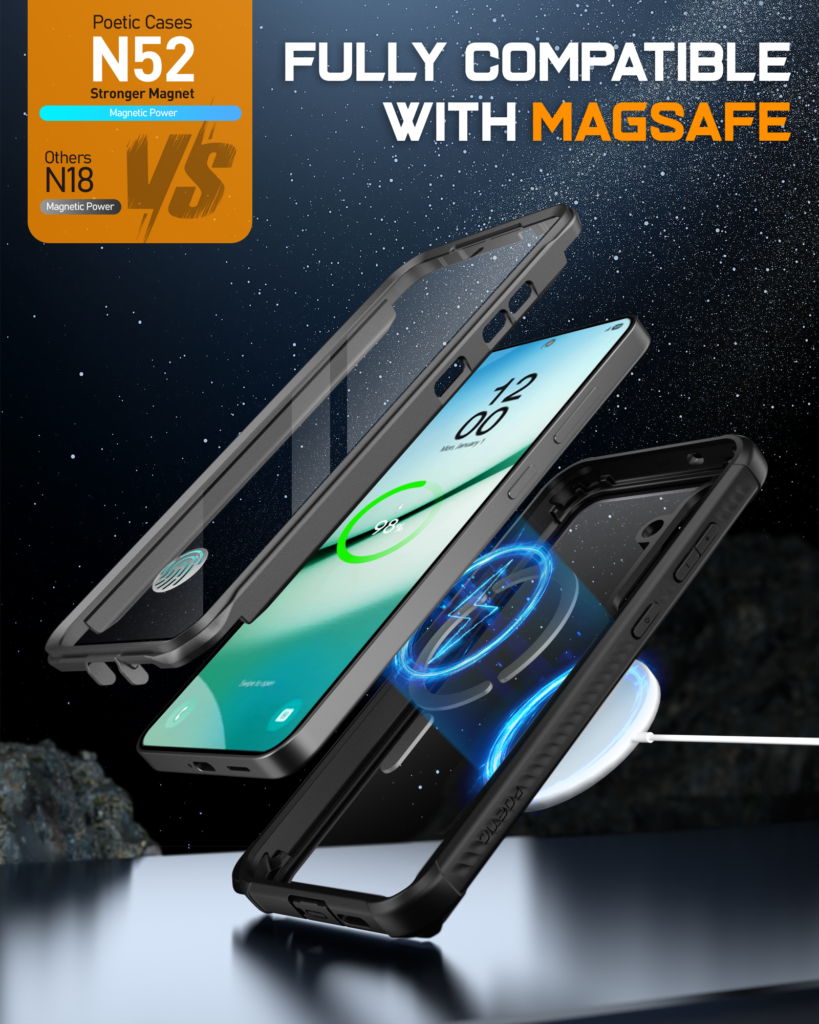for Samsung Galaxy S25 5G Case Poetic MagPro Built-in Screen MagSafe Cover Black for Samsung Galaxy S25 5G Case Poetic MagPro Built-in Screen MagSafe Cover Black