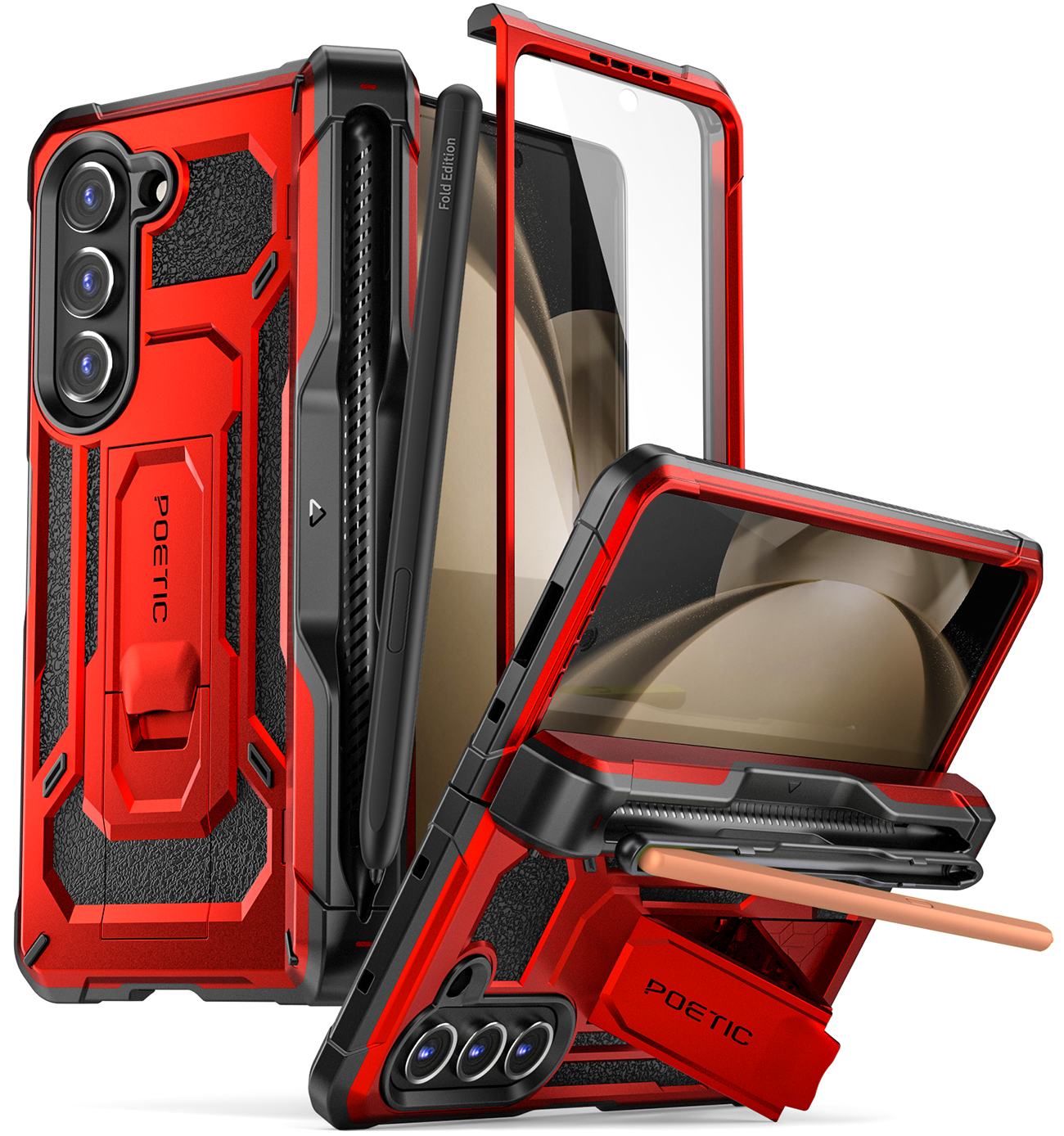 Galaxy Z Fold 5 Case with S Pen Holder Metallic Red