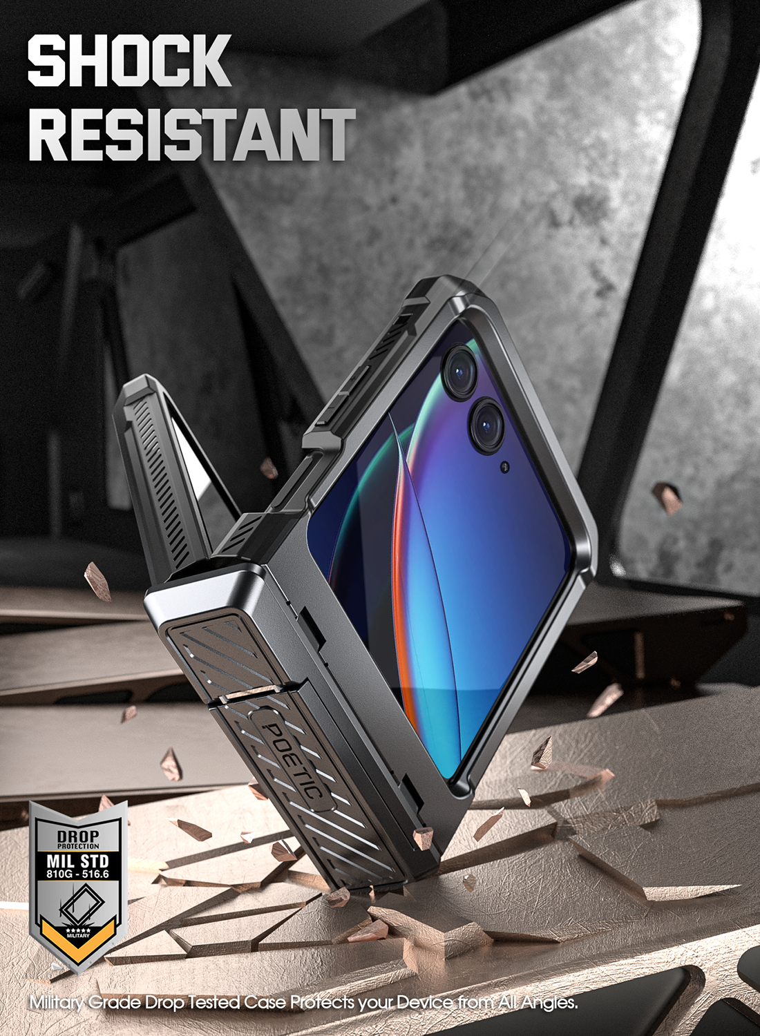 Poetic Spartan Case For Moto Razr 2023 / Razr+ – Heavy Duty, Kickstand, Hinge Protection