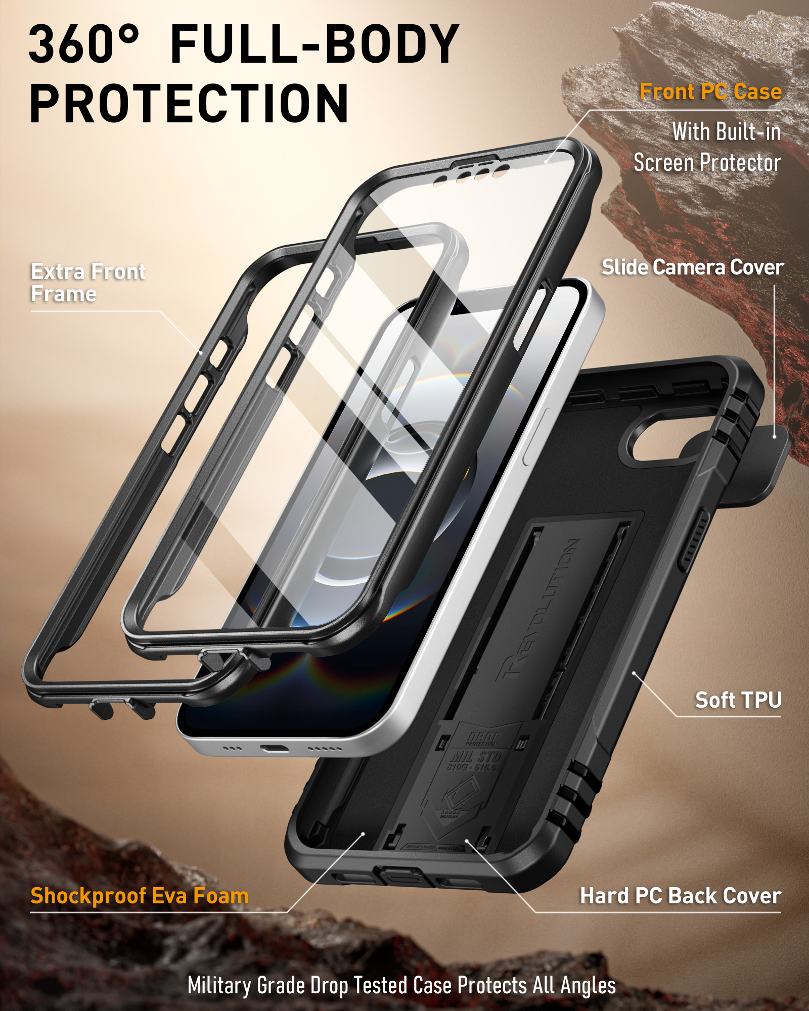 Casetego For IPhone 16e Case 2025,Glow In The Dark Three Layer Heavy Duty Sturdy Shockproof Full Protection Rugged Hard PC Soft TPU Bumper Case For Apple IPhone 16e 6.1 Inch,All Hot Pink - Foto 2