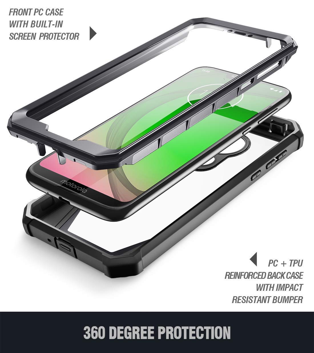 Moex Collana Per Cellulare E Custodia In Silicone Per Motorola Moto G7 Power - Tracolla Regolabile Fino A 155 Cm, Antracite, Protezione 360°