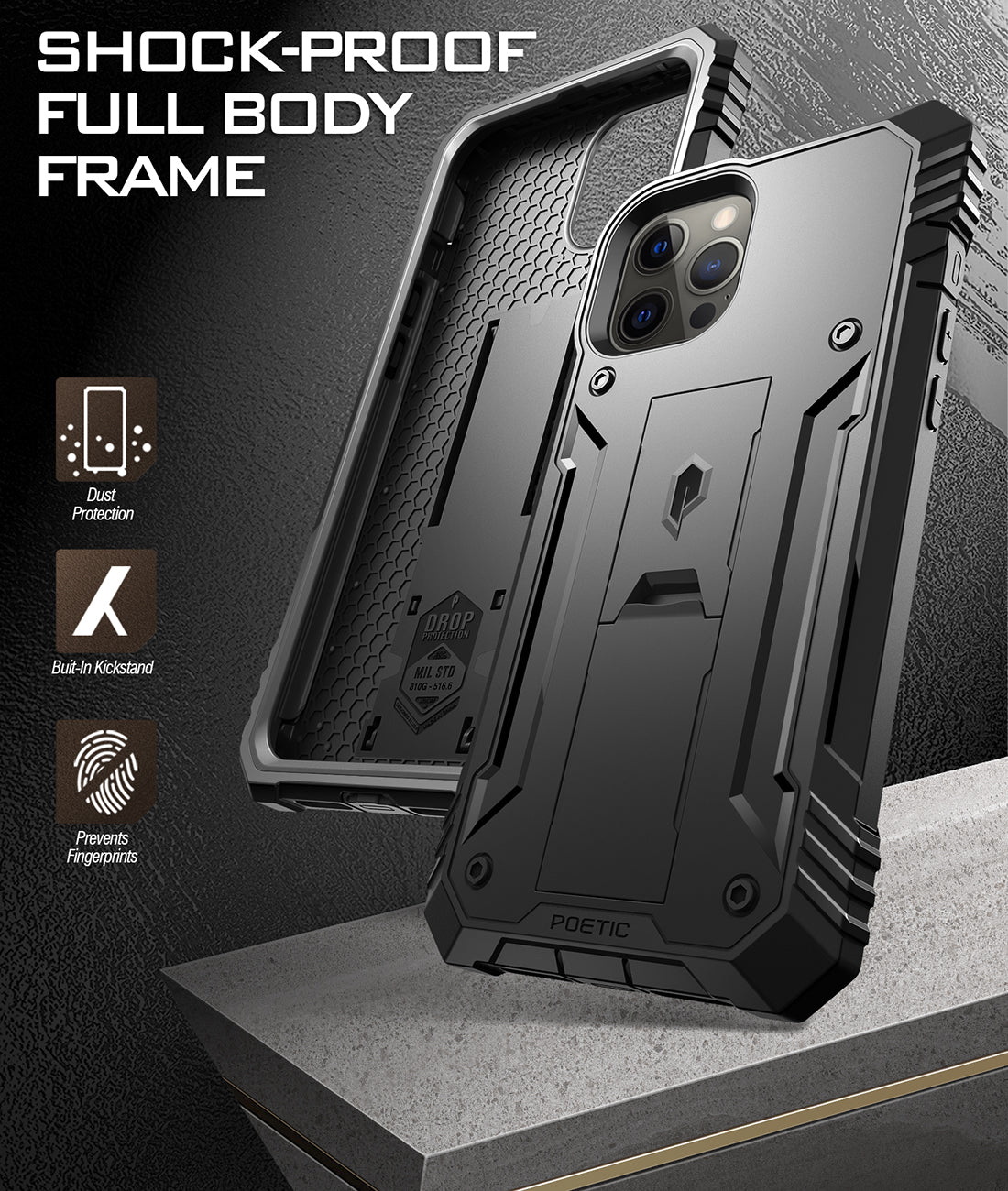 Military Grade Iphone 12 Case Full Body Dexnor Black Case For